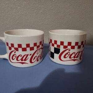 Vintage 1996 Coca Cola Red and White Checkered Mugs